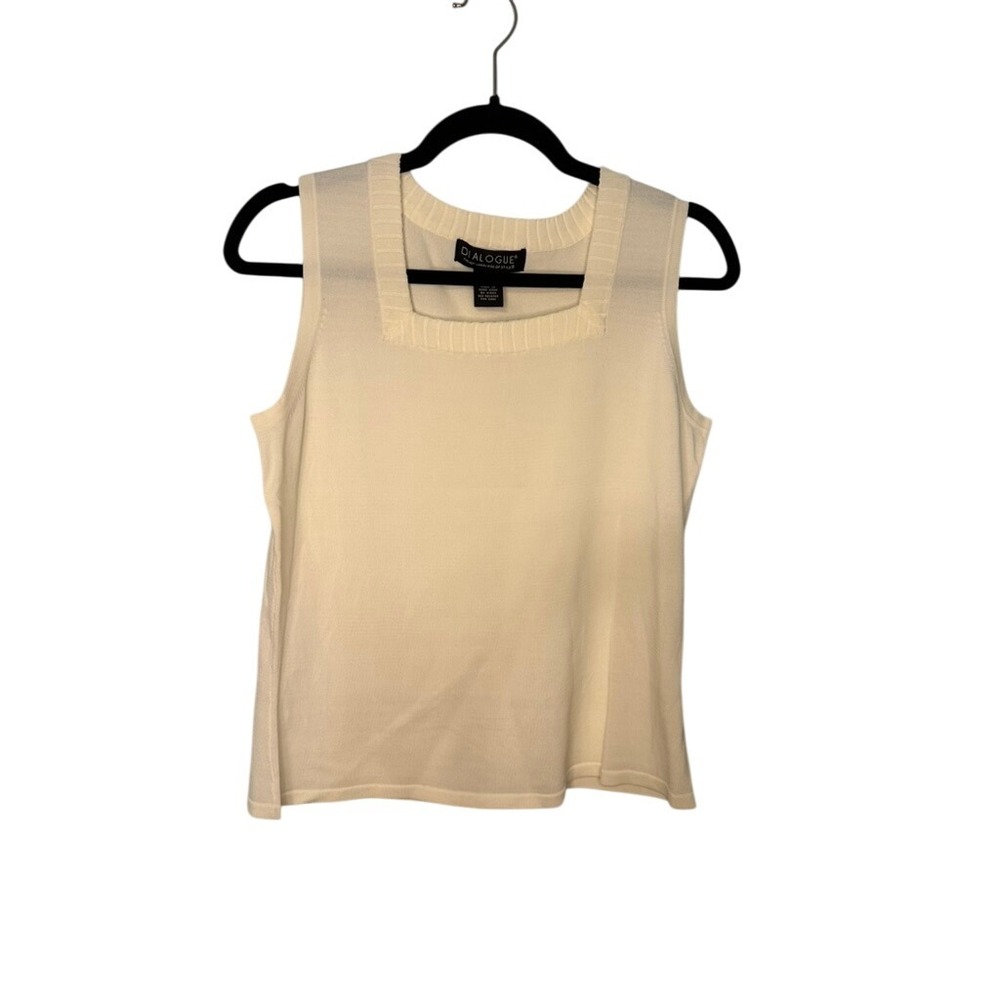 Dialogue Sleeveless Square Neck Knit Top Cream Beige Sweater Tank S